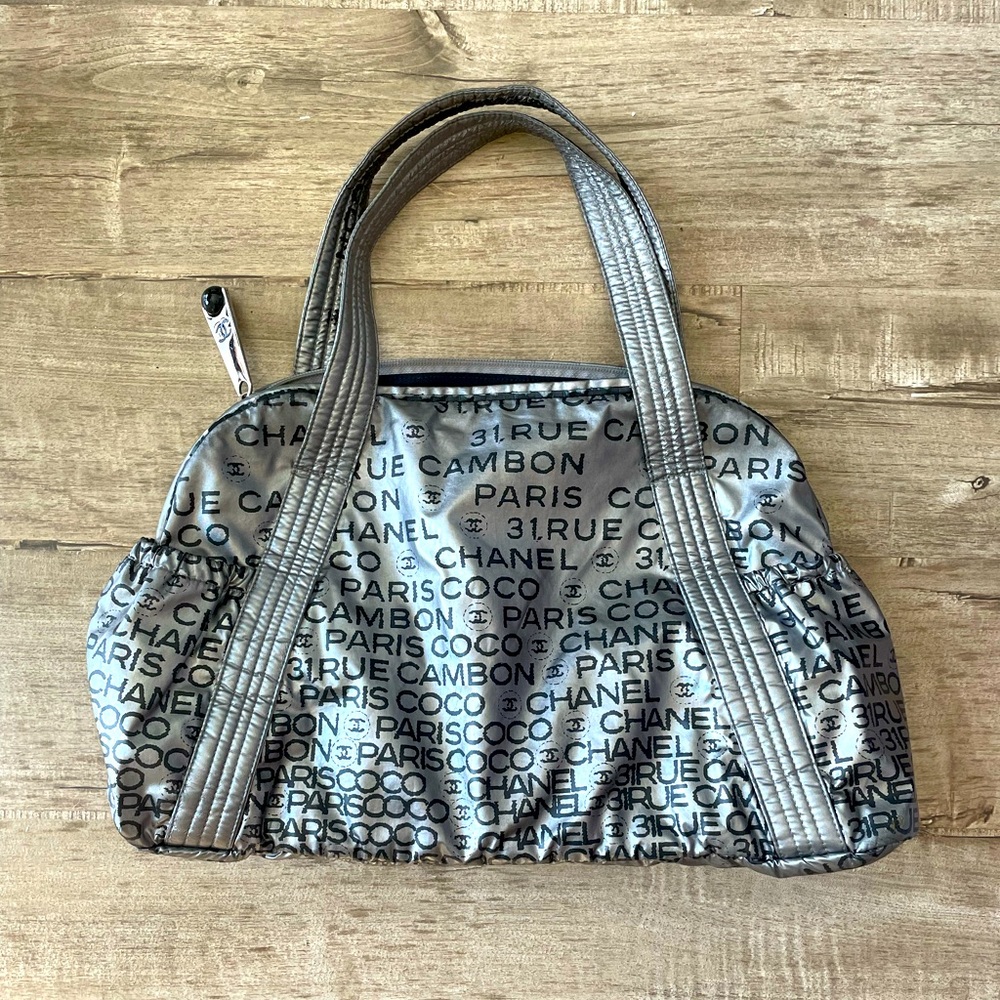 CHANEL Silver and Black Logo Bag